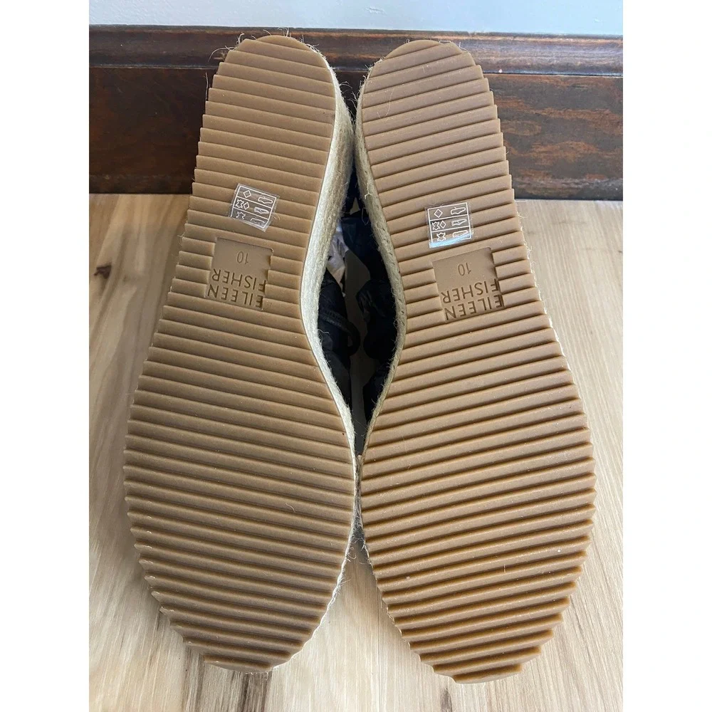 Eileen Fisher Wanda Black Nubuck Espadrille Wedge Sandals Womens 10 WANDA-NB